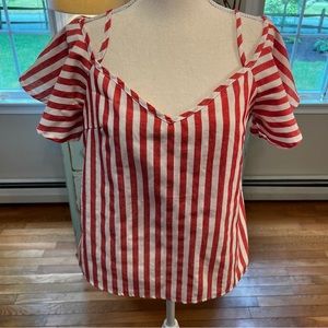 Shein red and white stripe shirt. Exposed sleeve. Adjustable straps. Medium. D9